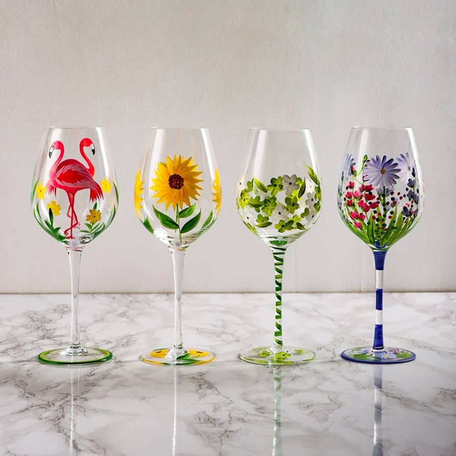 Amazon｜ワイングラス 花柄 手絵 ペアセット シャンパングラス